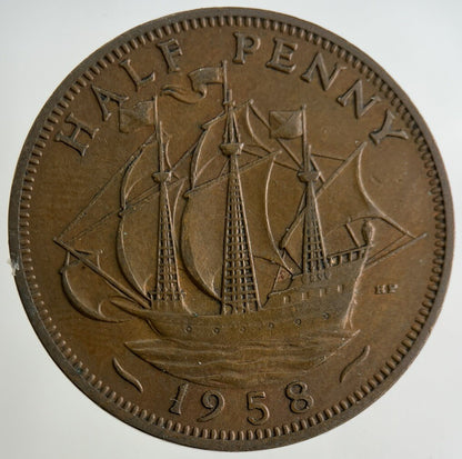 1958 Elizabeth II 2nd Half-Penny Coin | Fine Collectable Grade