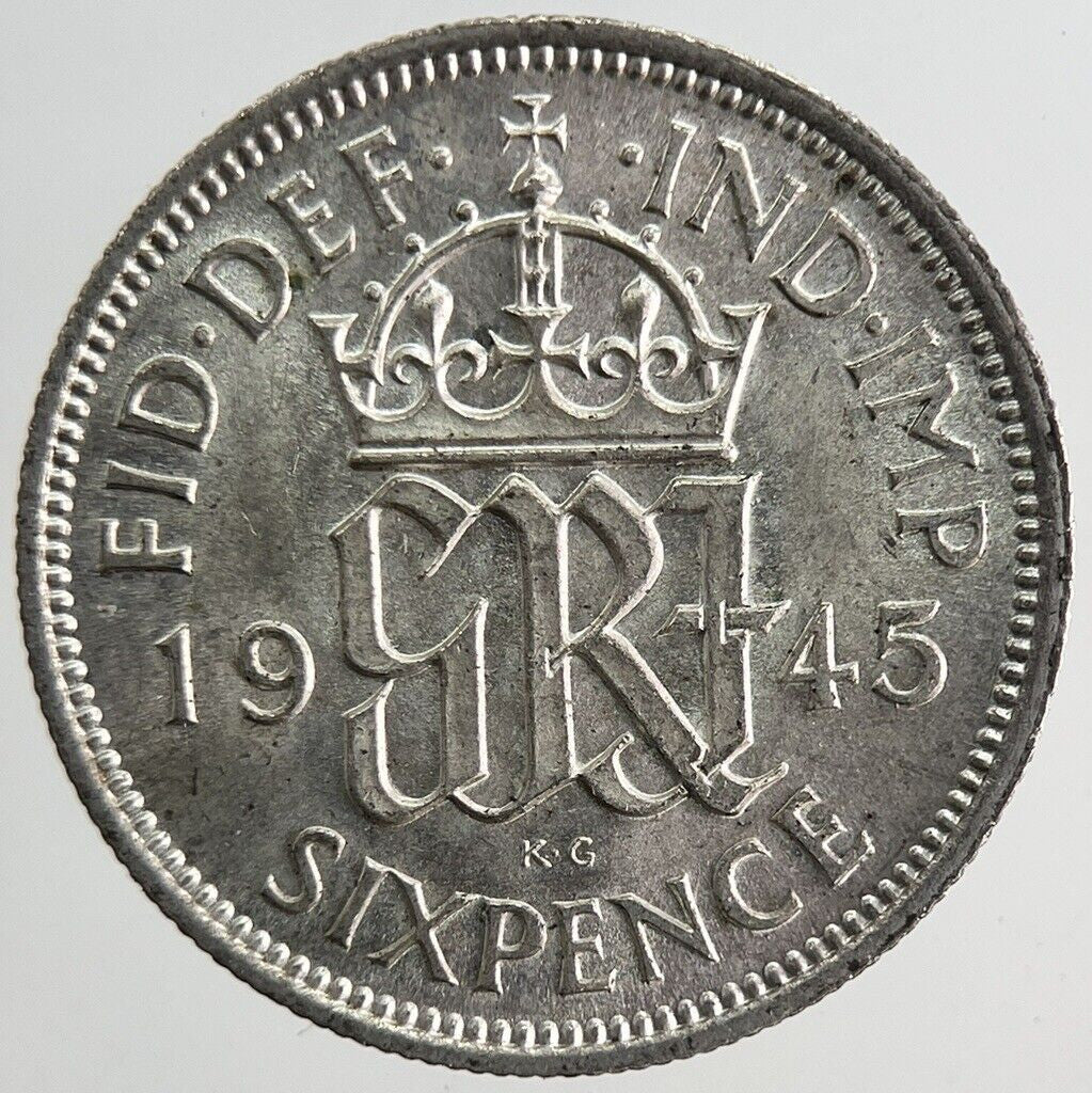 1945 George VI Sixpence Silver Coin | Very Fine Grade