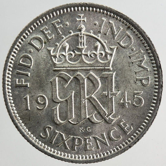 1945 George VI Sixpence Silver Coin | Very Fine Grade