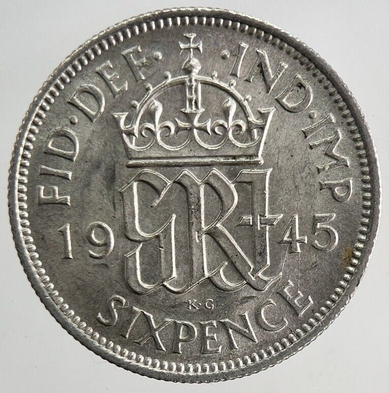 1945 George VI Sixpence Silver Coin | Very Fine Grade