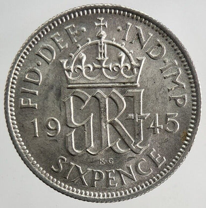 1945 George VI Sixpence Silver Coin | Very Fine Grade