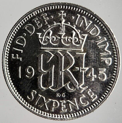 1945 George VI Sixpence Silver Coin | Very High Grade | a4097