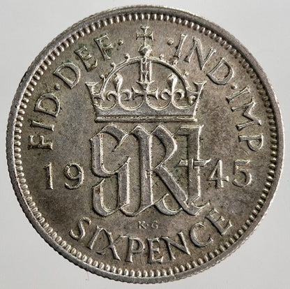 1945 George VI Sixpence Silver Coin | Very High Grade | a7157
