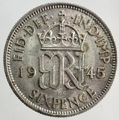 1945 George VI Sixpence Silver Coin | Very High Grade