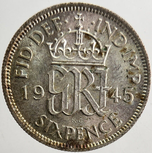 1945 George VI Sixpence Silver Coin | Very High Grade | a5473
