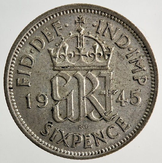 1945 George VI Sixpence Silver Coin | Very High Grade
