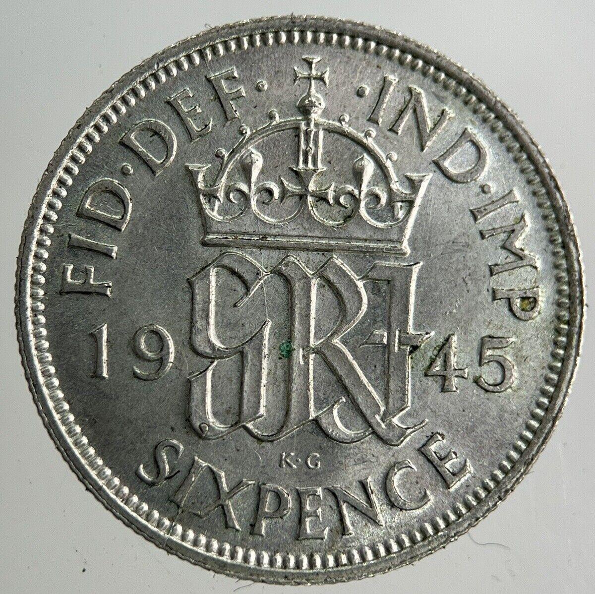 1945 George VI Sixpence Silver Coin | Very High Grade