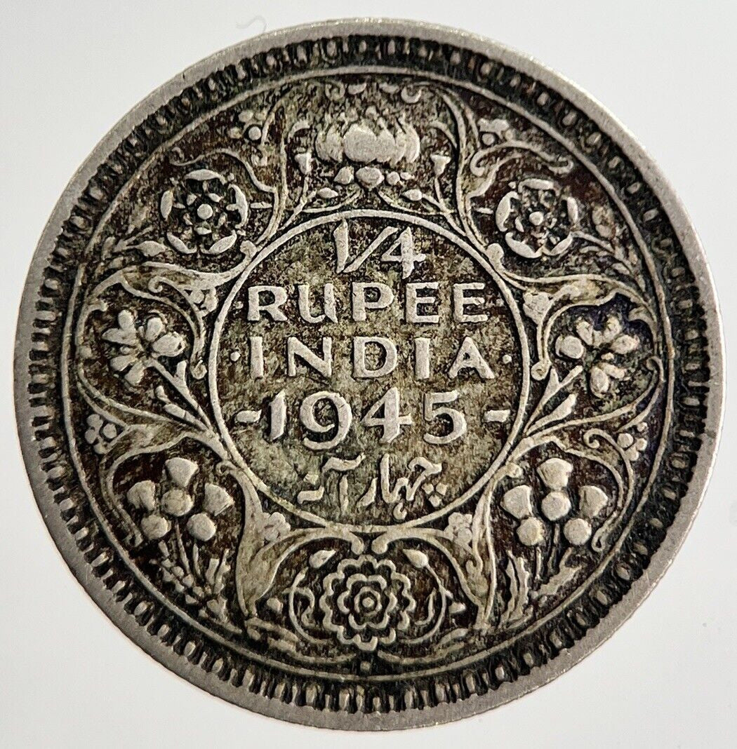 1945 India 1/4 Quarter Rupee Silver Coin | Very High Grade | a8287