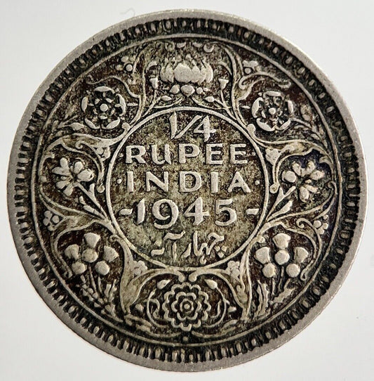 1945 India 1/4 Quarter Rupee Silver Coin | Very High Grade | a8287