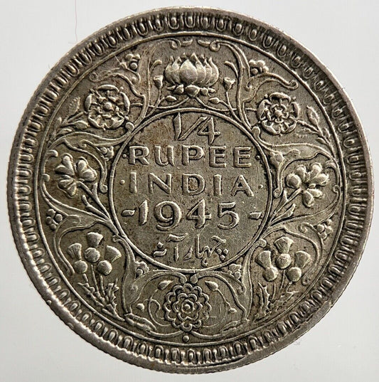 1945 India 1/4 Quarter Rupee Silver Coin | Very High Grade | a2716