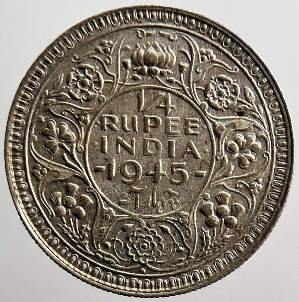 1945 India 1/4 Quarter Rupee Silver Coin | Very High Grade | a3511