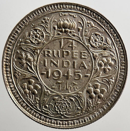 1945 India 1/4 Quarter Rupee Silver Coin | Very High Grade | a3511