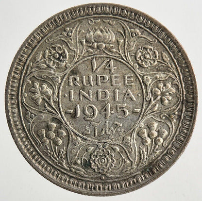 1945 India 1/4 Quarter Rupee Silver Coin | Very High Grade