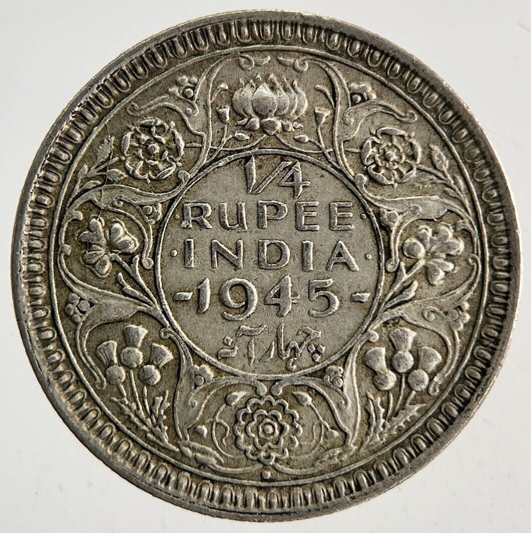 1945 India 1/4 Quarter Rupee Silver Coin | Very High Grade
