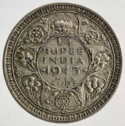 1945 India 1/4 Quarter Rupee Silver Coin | Very High Grade