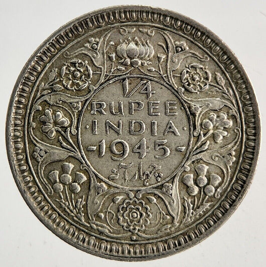 1945 India 1/4 Quarter Rupee Silver Coin | Very High Grade