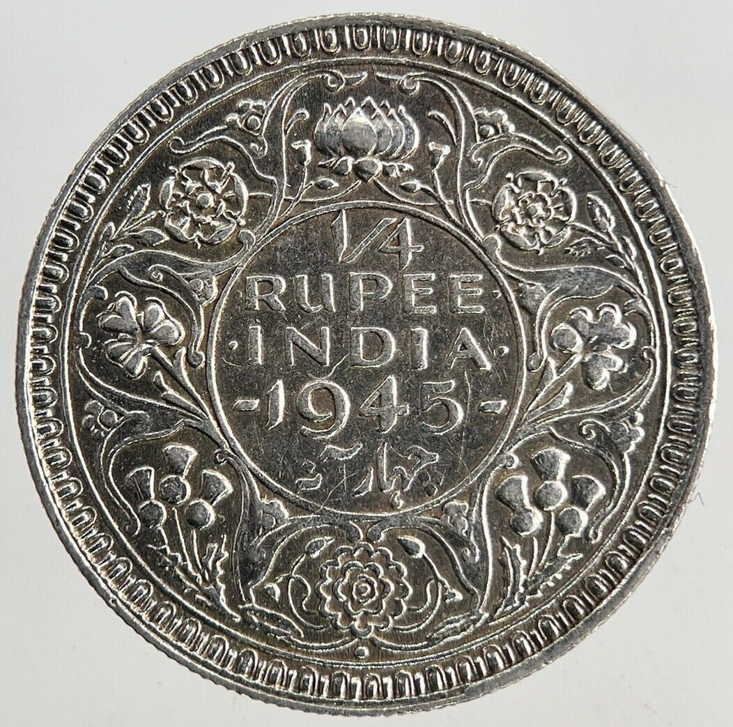 1945 India 1/4 Quarter Rupee Silver Coin | Fine Collectable Grade