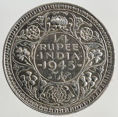 1945 India 1/4 Quarter Rupee Silver Coin | Fine Collectable Grade