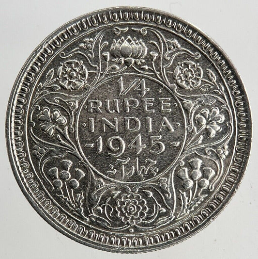 1945 India 1/4 Quarter Rupee Silver Coin | Fine Collectable Grade