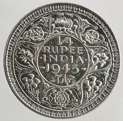 1945 India 1/4 Quarter Rupee Silver Coin | Fine Collectable Grade