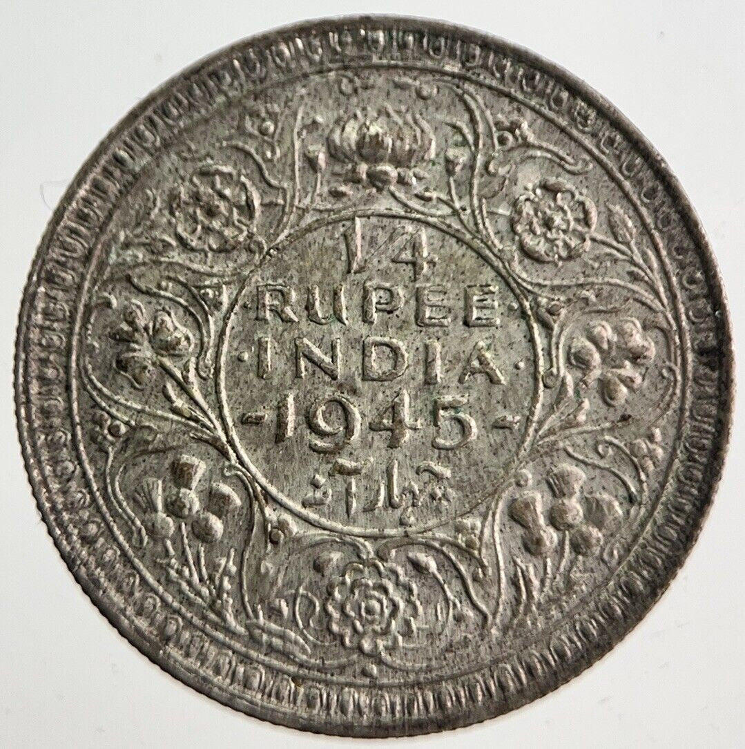 1945 India 1/4 Quarter Rupee Silver Coin | Very High Grade | a4697