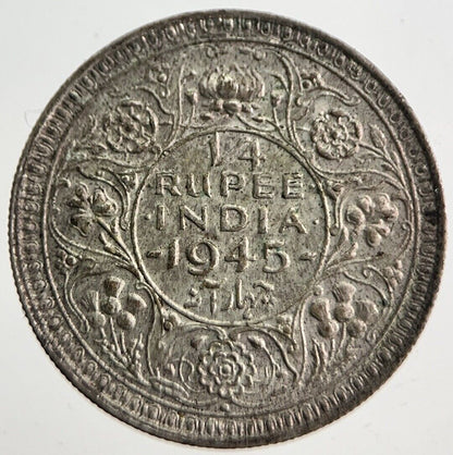 1945 India 1/4 Quarter Rupee Silver Coin | Very High Grade | a4697