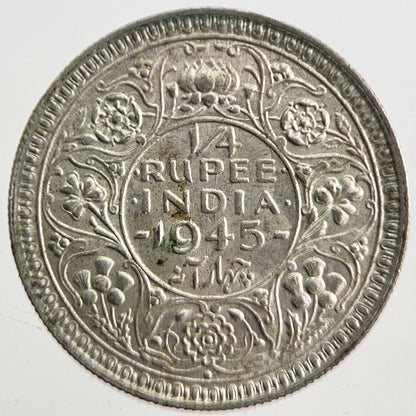 1945 India 1/4 Quarter Rupee Silver Coin | Very High Grade | a4695