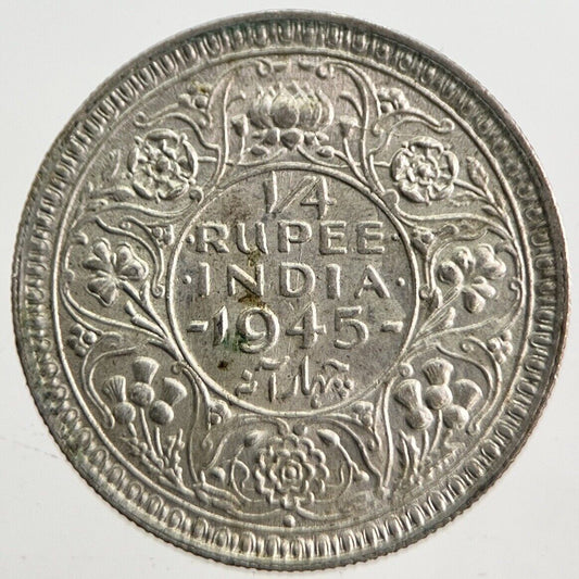 1945 India 1/4 Quarter Rupee Silver Coin | Very High Grade | a4695