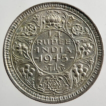 1945 India 1/4 Quarter Rupee Silver Coin | Very High Grade