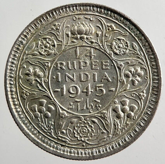 1945 India 1/4 Quarter Rupee Silver Coin | Very High Grade