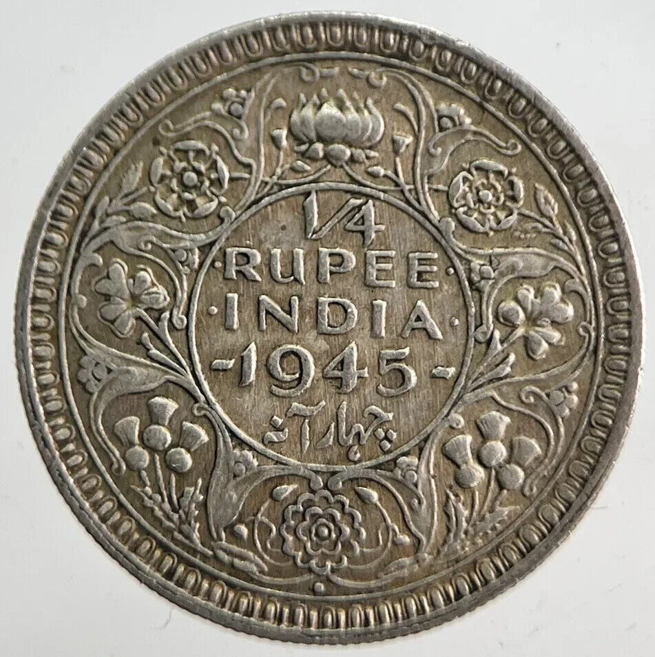 1945 India 1/4 Quarter Rupee Silver Coin | Very High Grade | a4701