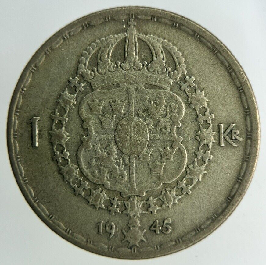 1945 Sweden 1 Krona Silver Coin | Fine Collectable Grade