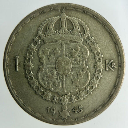 1945 Sweden 1 Krona Silver Coin | Fine Collectable Grade