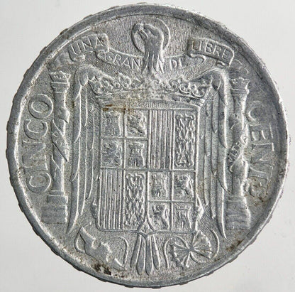 1945 Spain Cinco 5 Cents Centimos Coin | Fine Collectable Grade | a6662