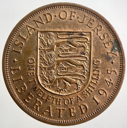 1945 Jersey One Twelfth 1/12th Shilling Penny Coin | Very High Grade | a4919