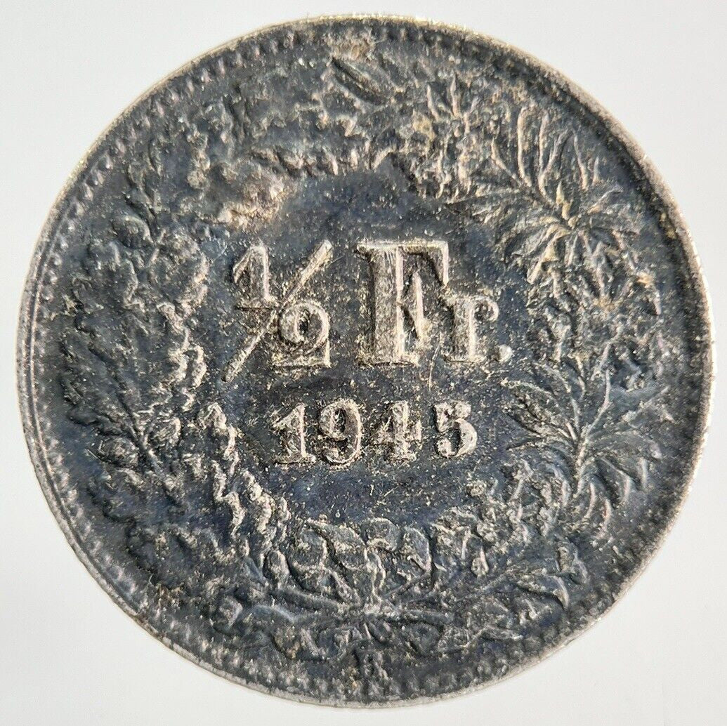 1945 Switzerland Swiss 1/2 Half Franc Silver Coin | Fine Collectable Grade