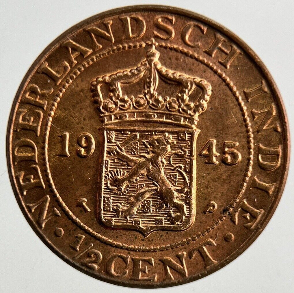 1945 Netherlands East Indies 1/2 Half Cent Coin | Very High Grade