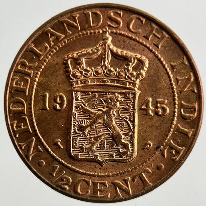 1945 Netherlands East Indies 1/2 Half Cent Coin | Very High Grade