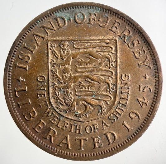 1945 Jersey One Twelfth Of A Shilling 1/12th Coin | Very High Grade