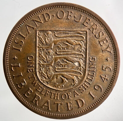 1945 Jersey One Twelfth Of A Shilling 1/12th Coin | Very High Grade