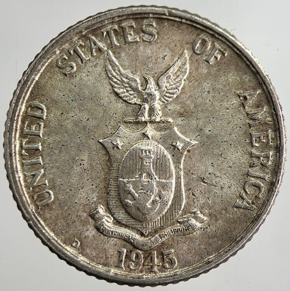 1945 Philippines 20 Twenty Centavos America Silver Coin | Very High Grade a8802