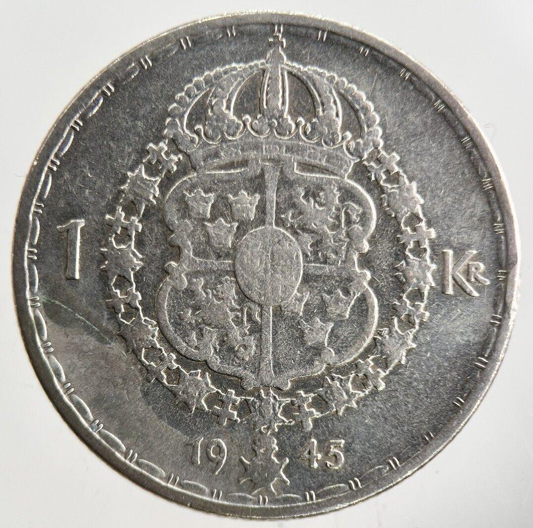 1945 Sweden 1 Krona Silver Coin | Fine Collectable Grade