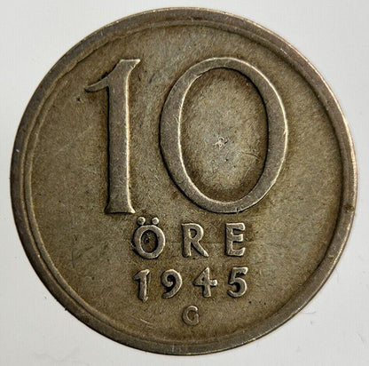 1945 Sweden 10 Ore Silver Coin | Fine Collectable Grade
