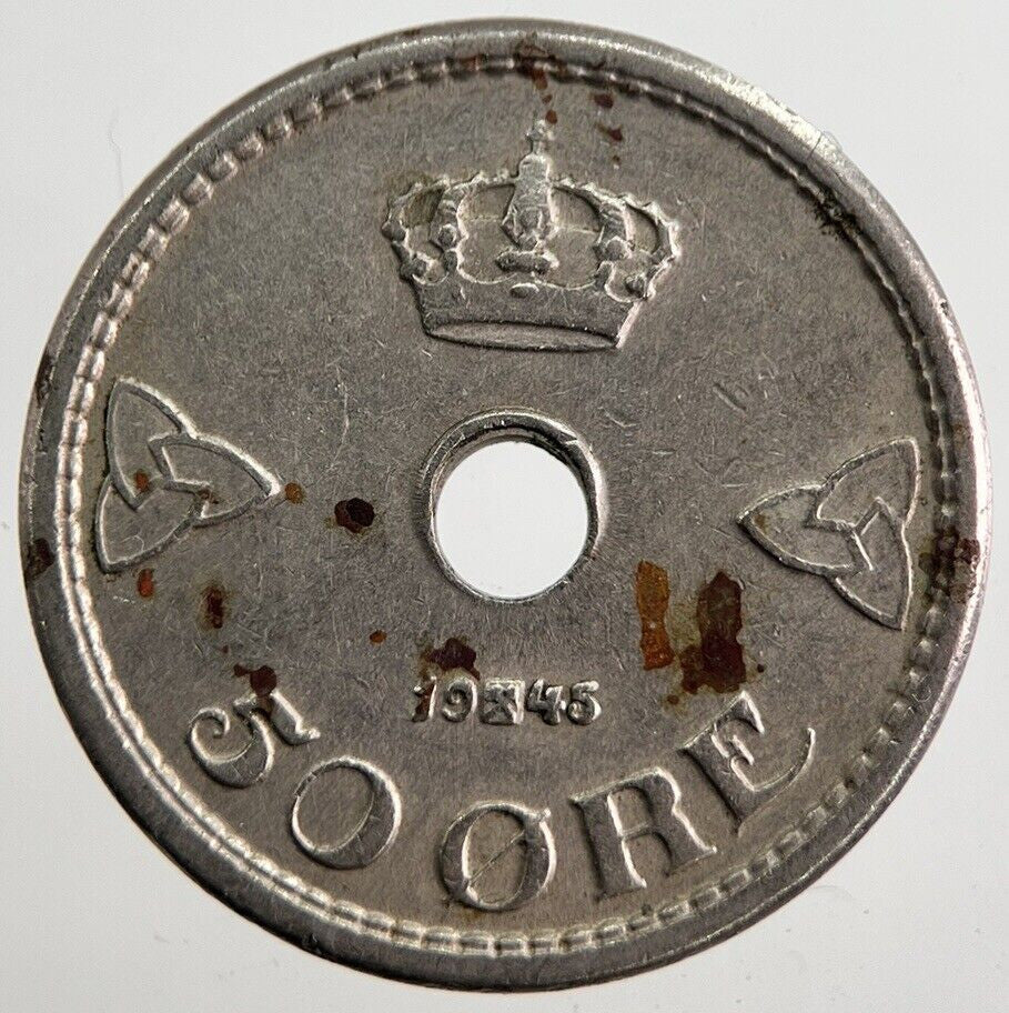 1945 Norway 50 Ore Coin | Fine Collectable Grade | a4058