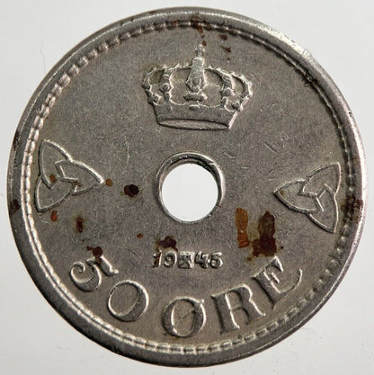1945 Norway 50 Ore Coin | Fine Collectable Grade | a4058