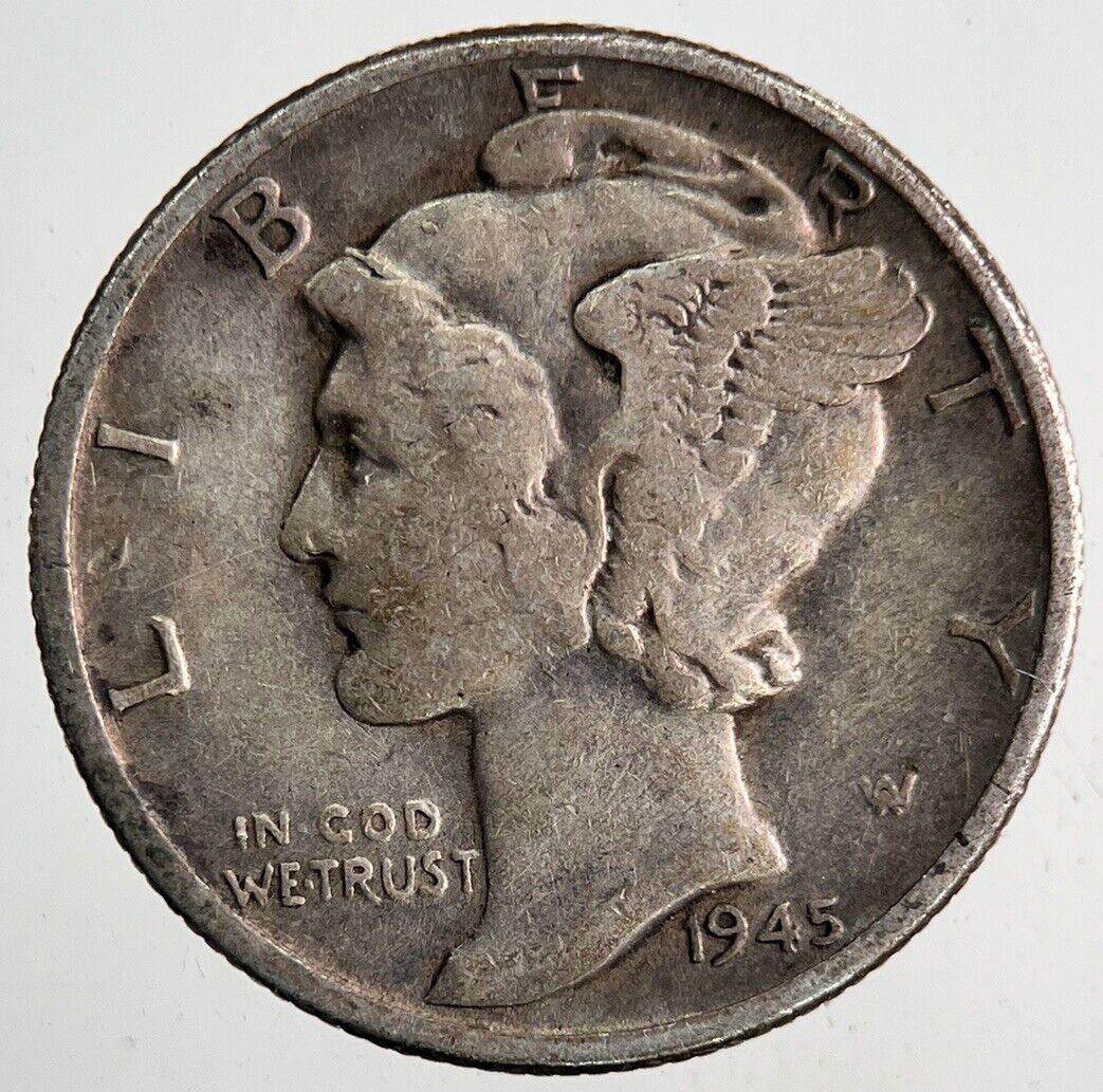 1945 US USA Mercury One Dime Silver Coin | Fine Collectable Grade