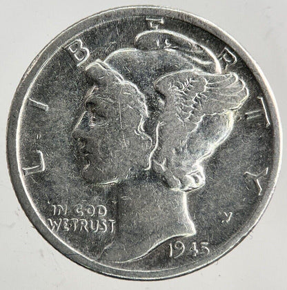 1945-D US USA Mercury One Dime Silver Coin | Fine Collectable Grade