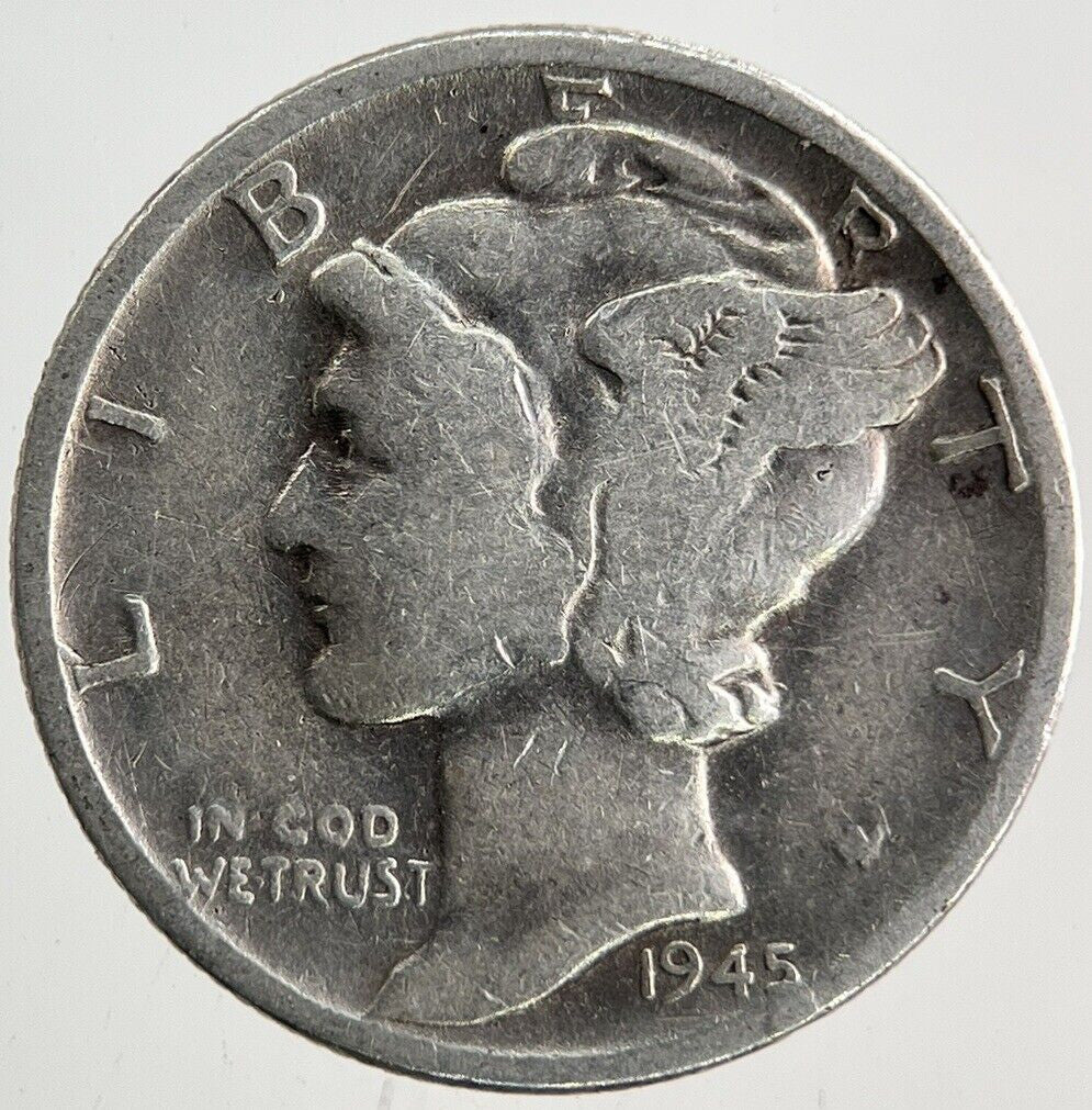 1945 US USA Mercury One Dime Silver Coin | Collectable Grade