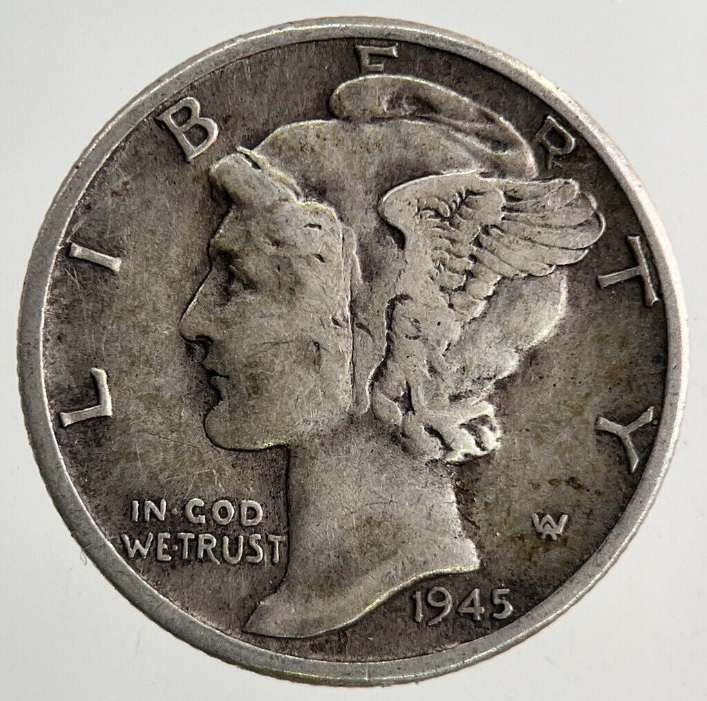 1945 US USA Mercury One Dime Silver Coin | Fine Collectable Grade