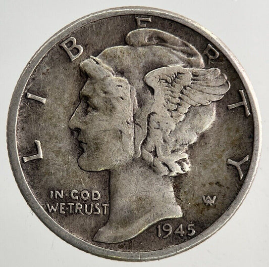 1945 US USA Mercury One Dime Silver Coin | Fine Collectable Grade